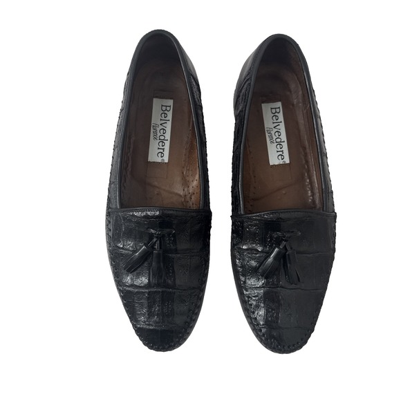 Belvedere Crocodile Leather Dress Shoe 10.5 Handmade Italy‎ Black Loafer Vintage - Picture 1 of 12